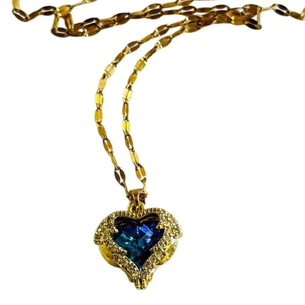 Stainless Steel Chain Heart of the ocean crystal necklace collar gold high end